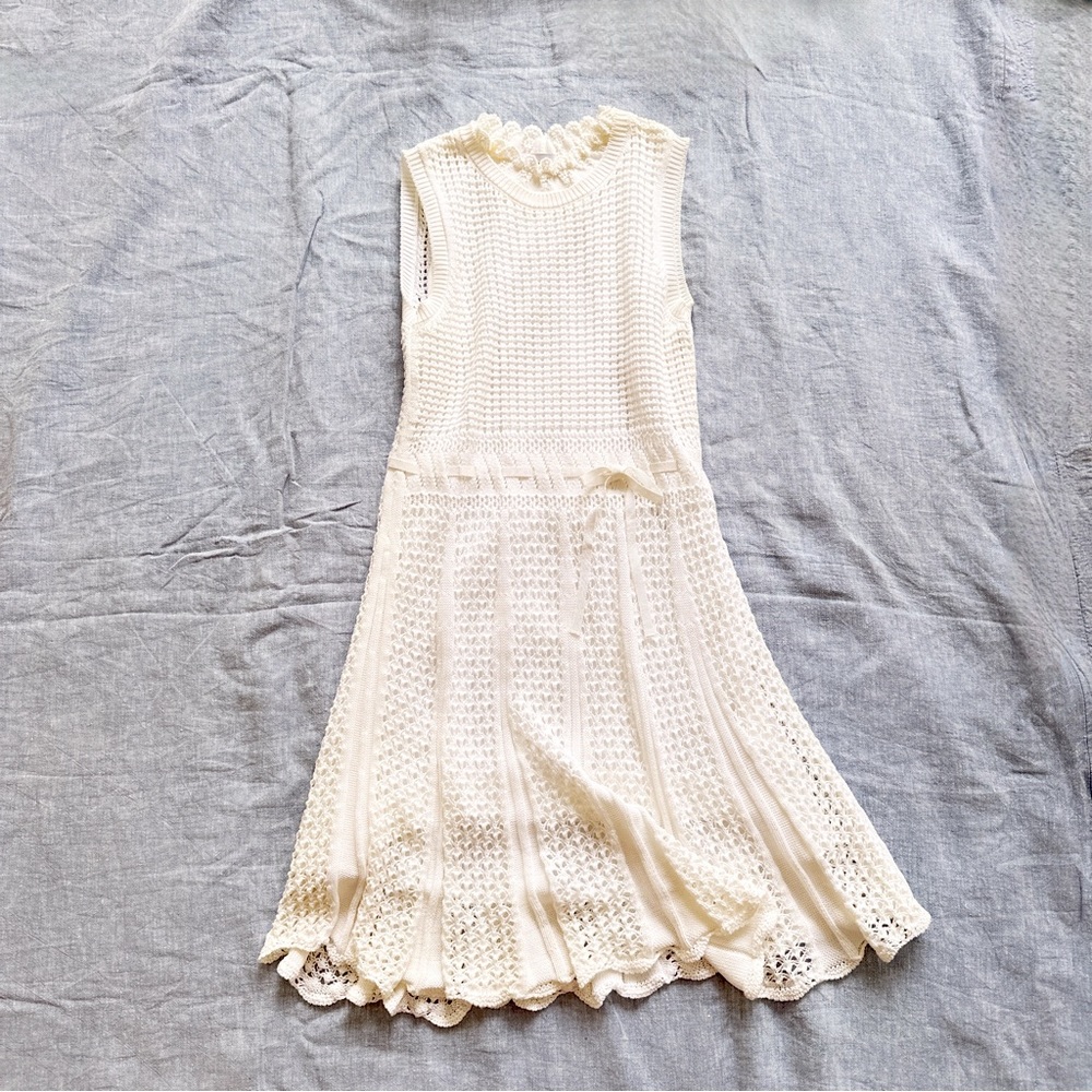 NEW! $890 RED VALENTINO Crochet Ribbon Dress sz S White Lace Cotton Lined